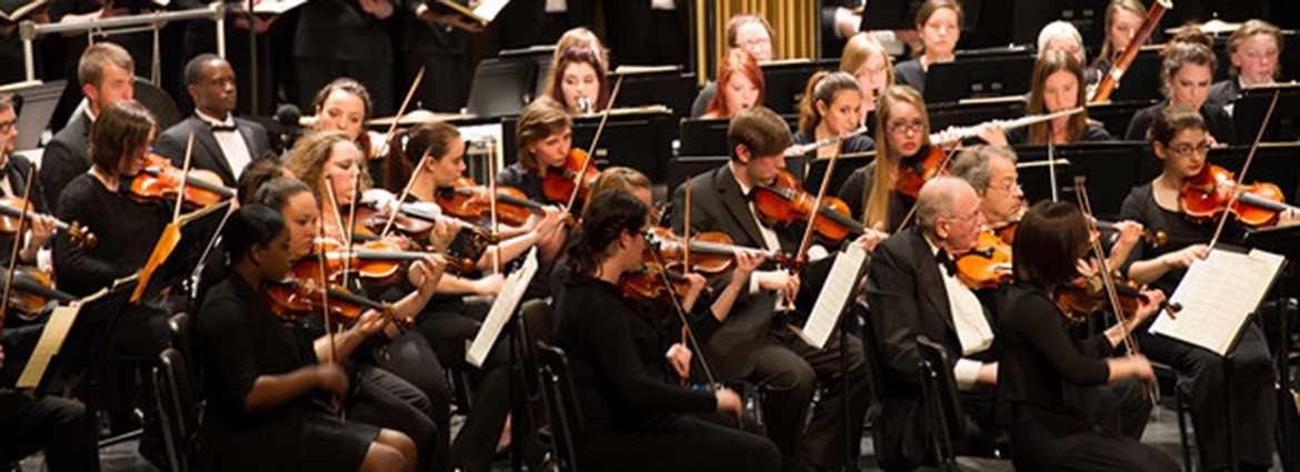 Members of the Buffalo State Philharmonia Orchestra performing