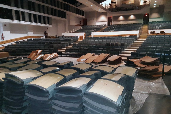 Seat backs awaiting assembly